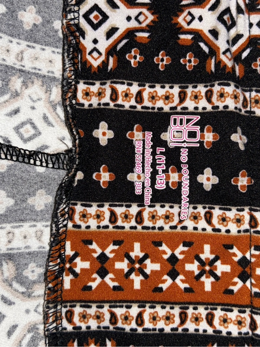 No Boundaries Black & Rust Patterned Flare Pants - Picture 3 of 3